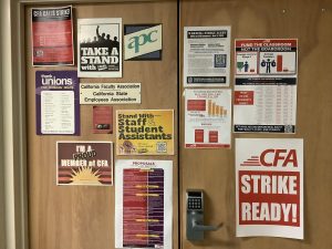 door with CFA posters on it