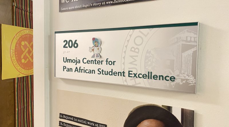Sign outside of UMOJA center at Cal Poly Humboldt Nelson Hall