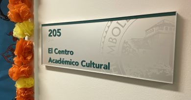 sign outside of El Centro Cultural room 205 in Nelson Hall