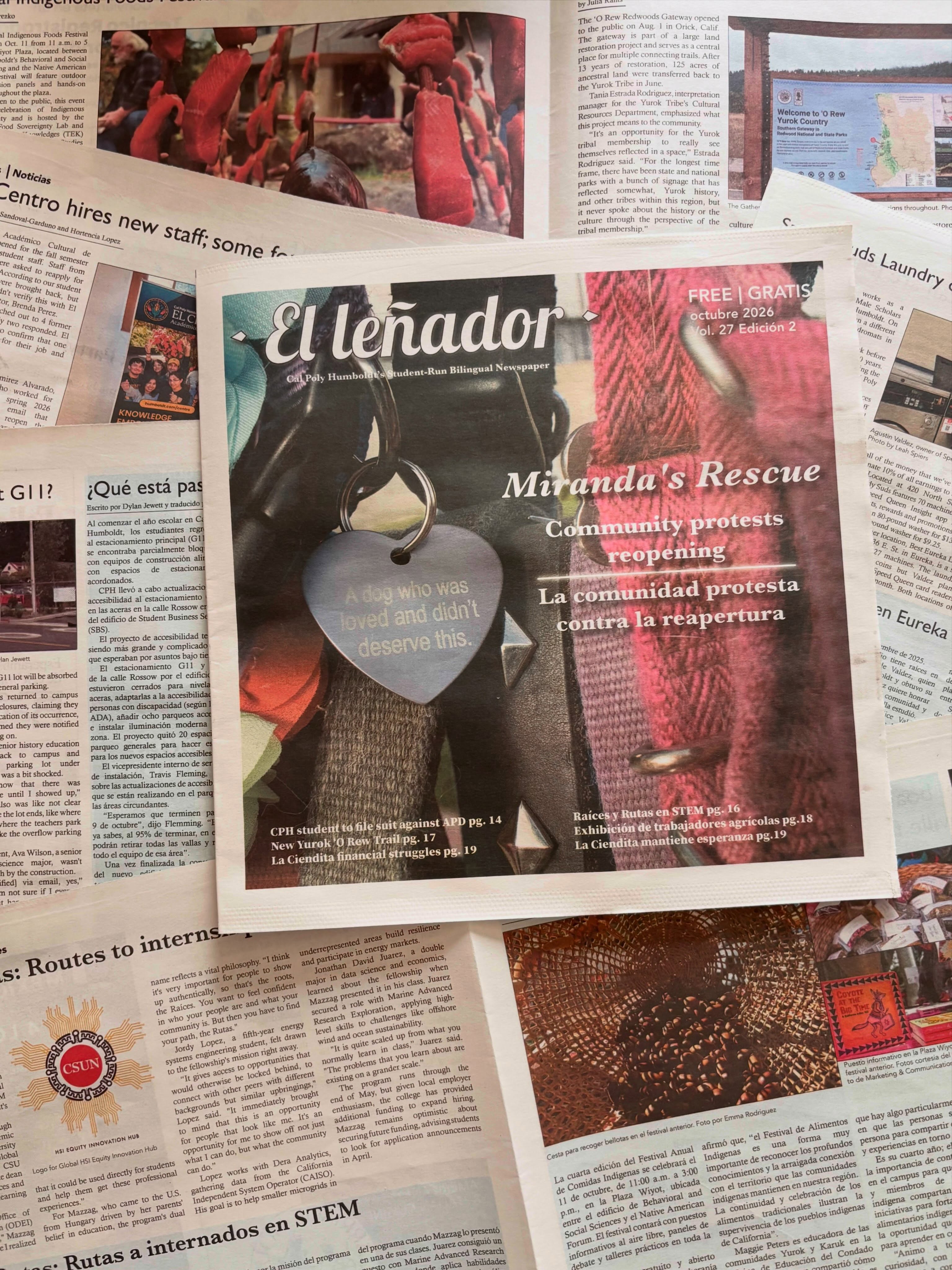 As of yesterday, our October issue has officially hit the news stands! You can grab a copy on and off campus. Some of our stories for this issue include:

- CPH student to file suit against APD
- New Yurok ‘O Rew Trail
- Fortuna school board to vote on reimbursement plan for Bridgeville families without bus service

—————————————————————————————
¡Nuestra edición de octubre ya está disponible! 🗞️Puedes conseguirlo dentro y fuera del campus. Algunos de los artículos de esta edición incluyen:

-Raíces y Rutas en STEM
-Exhibición de trabajadores argícolas
-Abre Speedy Suds Laundry en Eureka

#studentjournalismmatters #cphumboldt #humboldt #periodistas #noticias