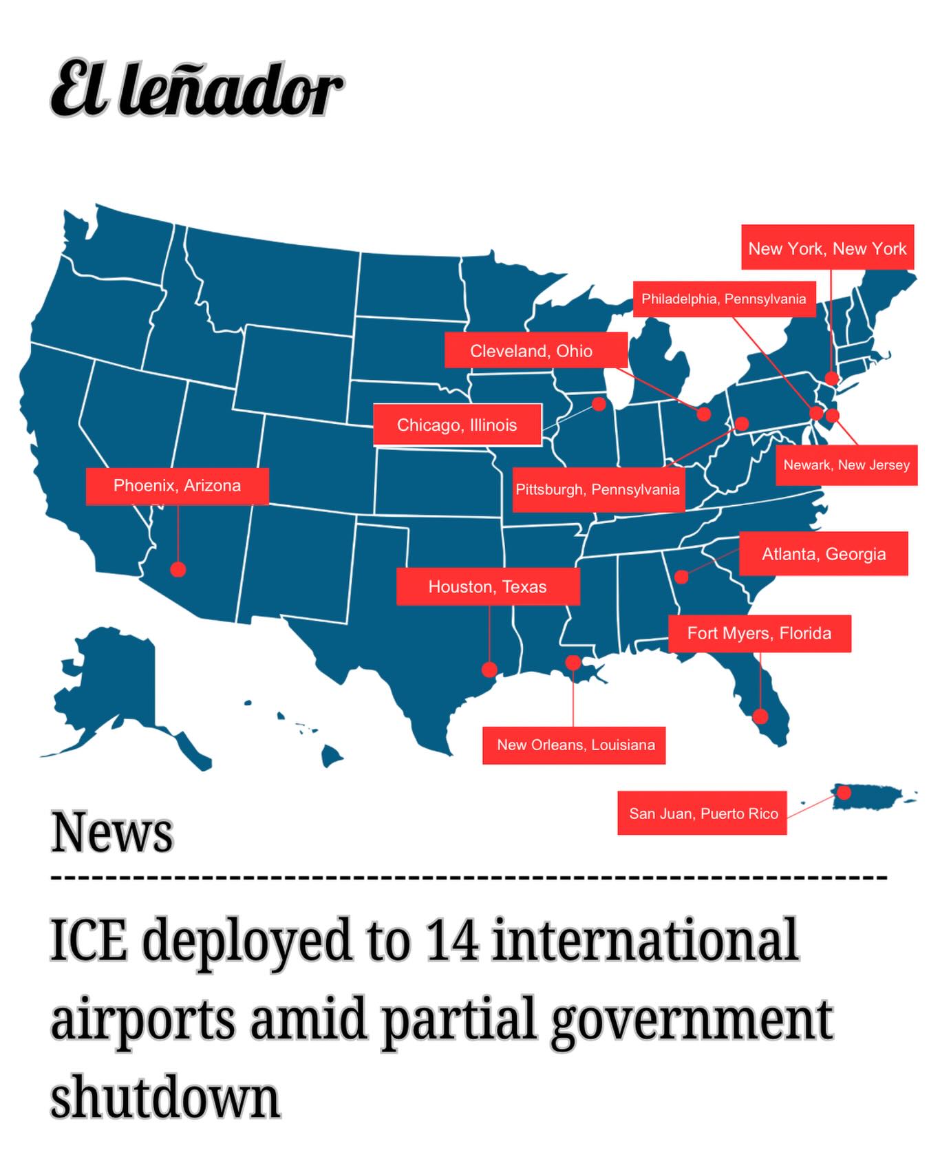 On March 22, Immigration and Customs Enforcement (ICE) agents detained a woman in front of her daughter at the San Francisco International Airport (SFO), amid deployment of ICE agents to 14 international airports across the U.S. as a result of the partial government shutdown. While SFO is not currently one of the airports the Trump administration has sent agents to, this incident has caused anxiety in many throughout the greater Bay Area and Northern California. 

On March 27, House Republicans rejected a bipartisan Senate deal to end the government shutdown which is affecting the Department of Homeland Security and in turn, leaving the Transportation Security Administration (TSA) without pay. President Trump signed an order the same day to tap into a source of funds to pay TSA. White House Border Czar Tom Homan told CNN that ICE will remain at US airports until TSA operations are back to normal and “feel like they’re 100 percent.” 

Story and graphic by Mia Costales

For the full story click the link in our bio.

#ellenadornews #humboldt  #CPHumboldt #Accesshumboldt #governmentshutdown
